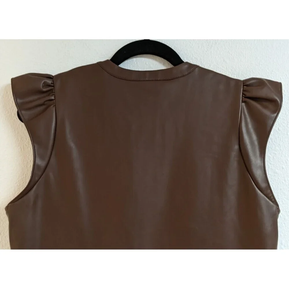 NEW~Women's EVEREVE Ella Brown Faux Leather Tiered Shift Dress M - Picture 11 of 12